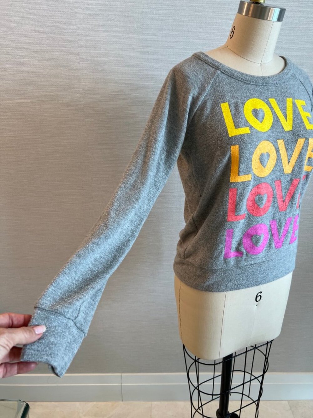 Chaser Gray Rainbow Love Graphic Sweatshirt XS